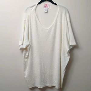 🎉HP🎉Quacker Factory Beaded S/S Top, White, 3X